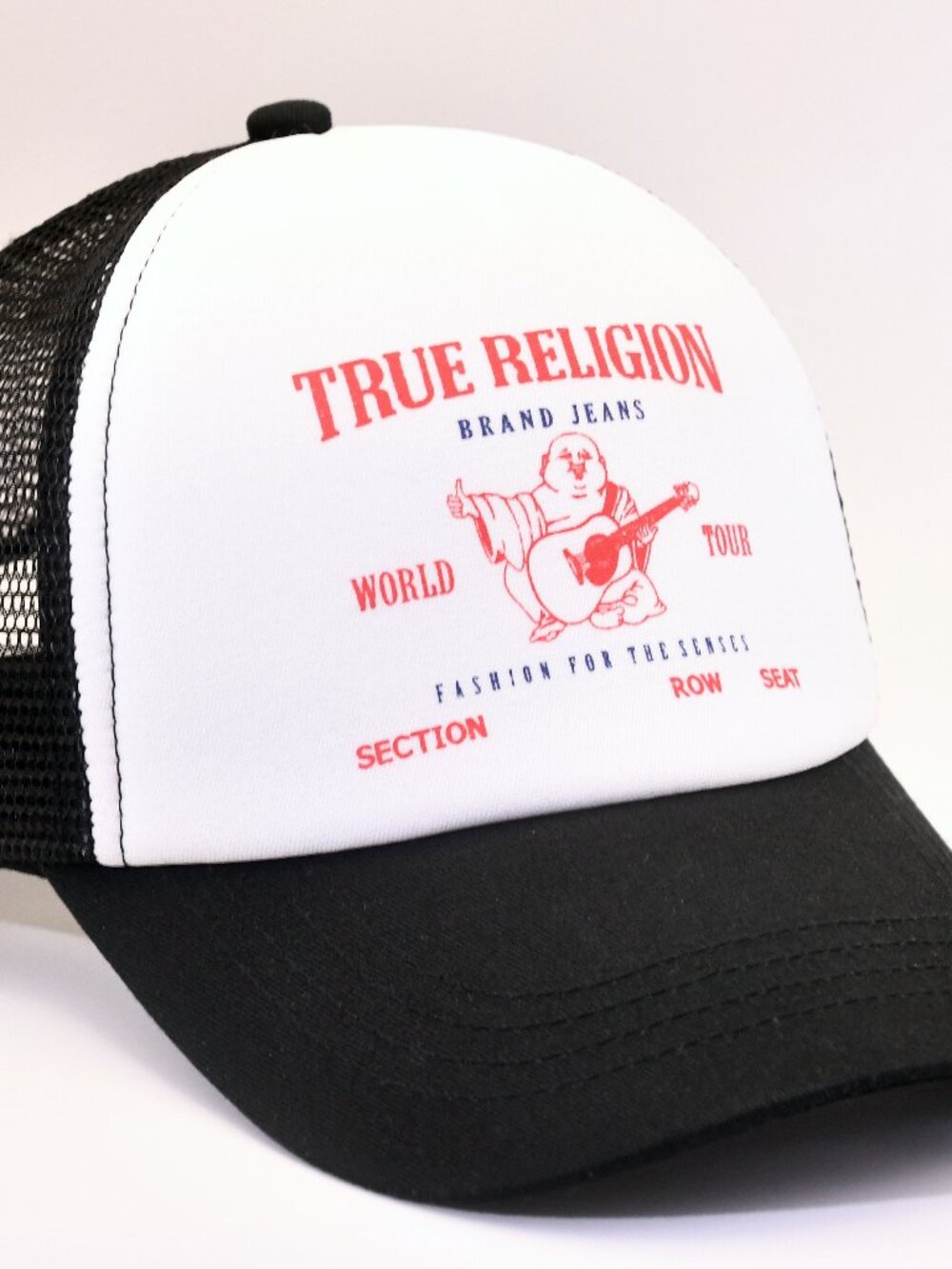 True Religion Trucker Hat Black White Mesh Snapback Cap Logo NWT One Size